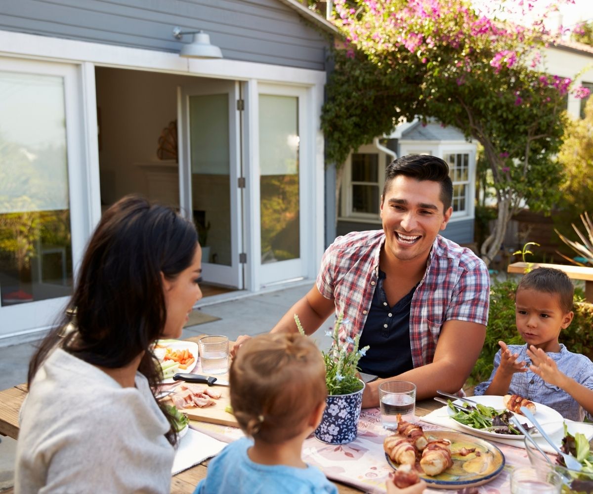 Family eating outside