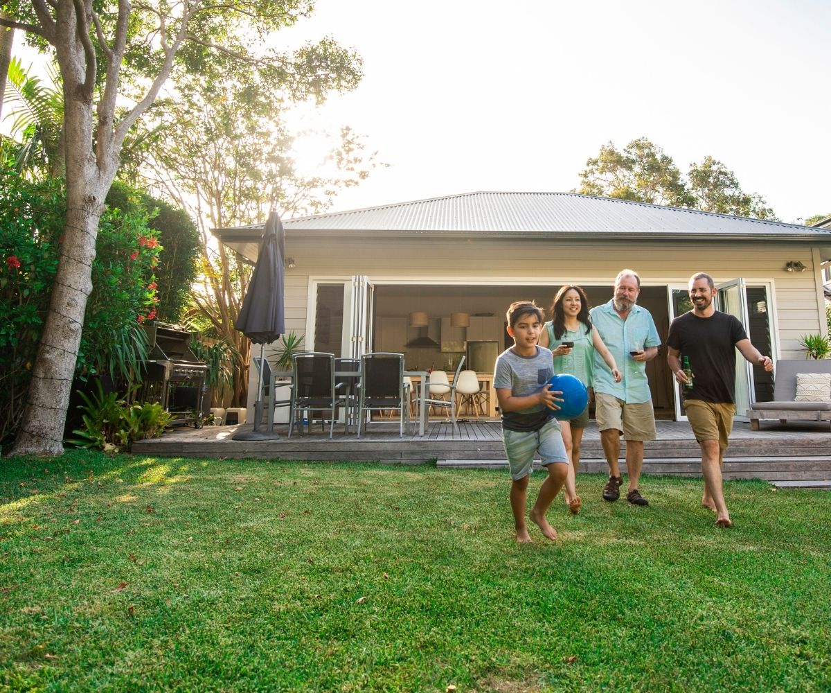Family in backyard