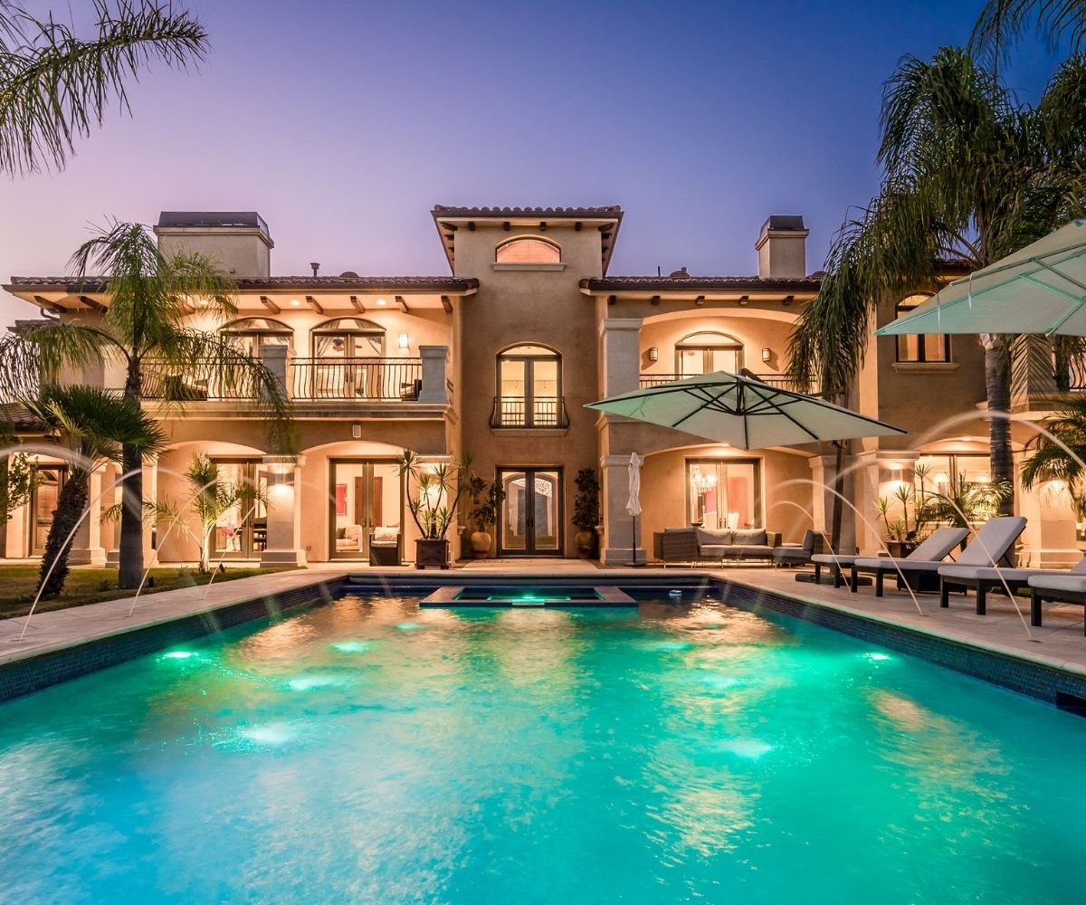 Back of luxury house with pool