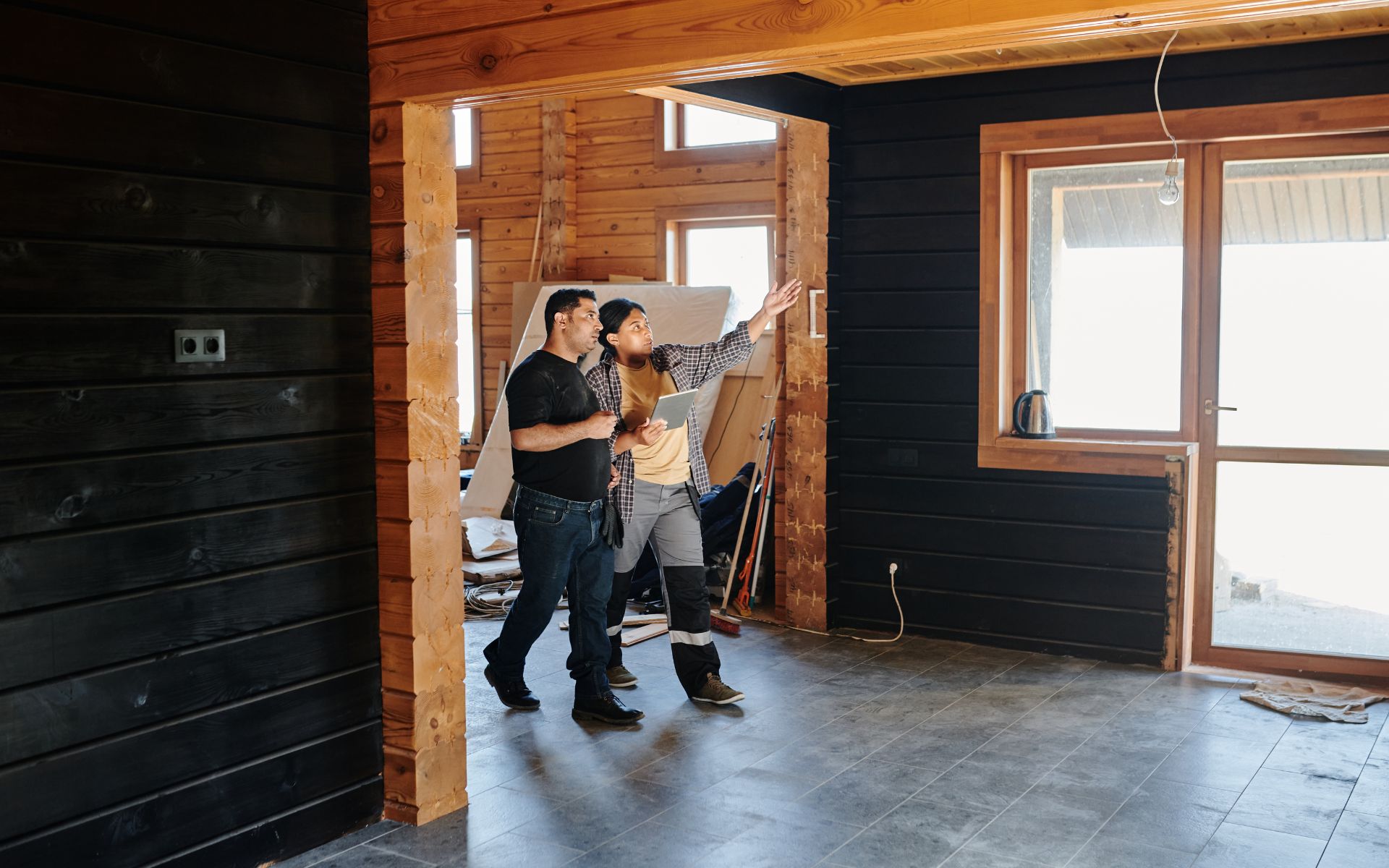 Man and woman discussing renovations